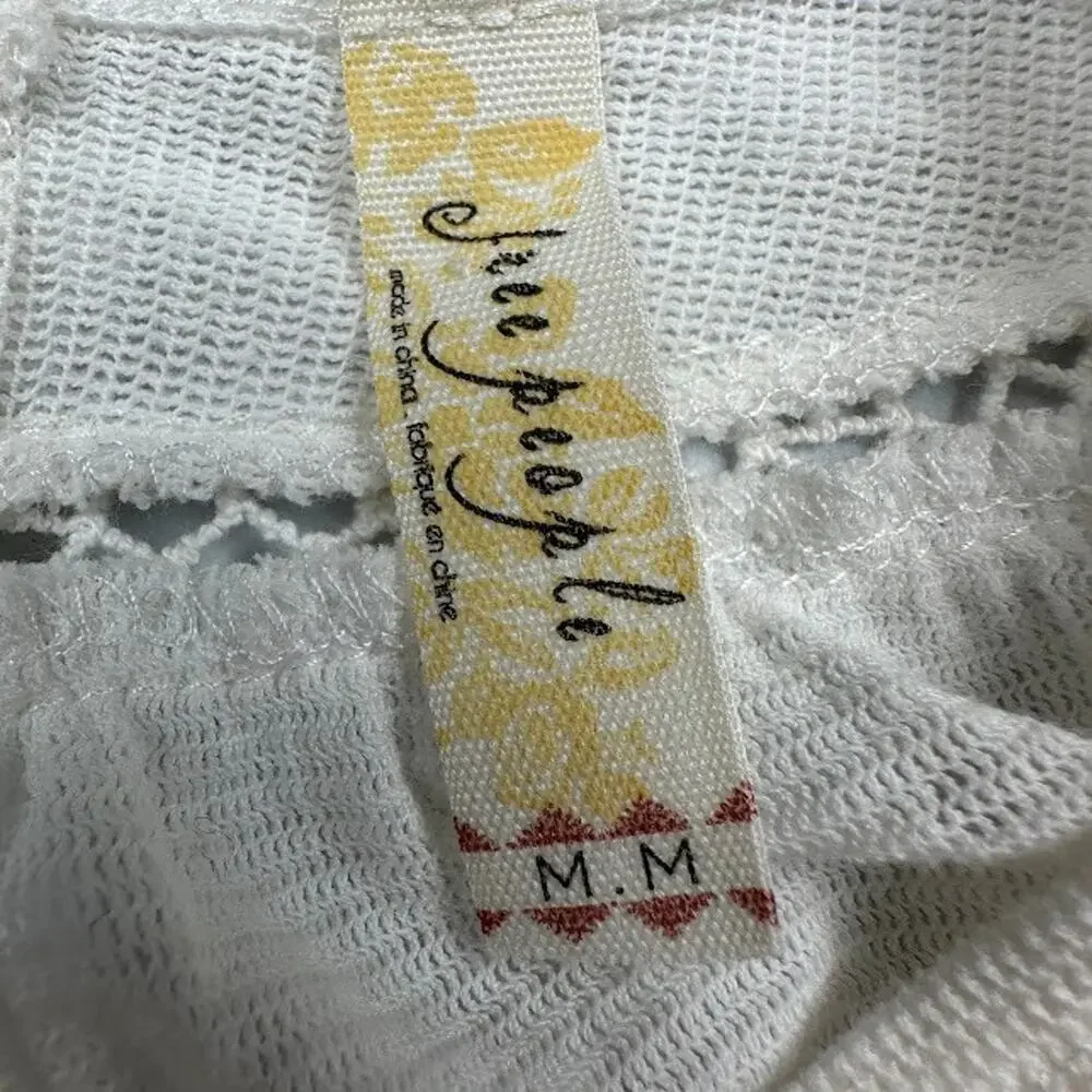 Free People Top Womens Medium White Lace Babydoll Boho Beach Whimsy Cottage